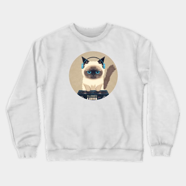 Cute DJ Ragdoll Cat Crewneck Sweatshirt by JGodvliet